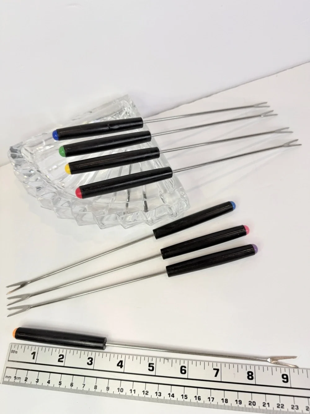9” 🔥 Vintage Fondue Fork Set 8pc Long Handle Skewers Retro Entertaining